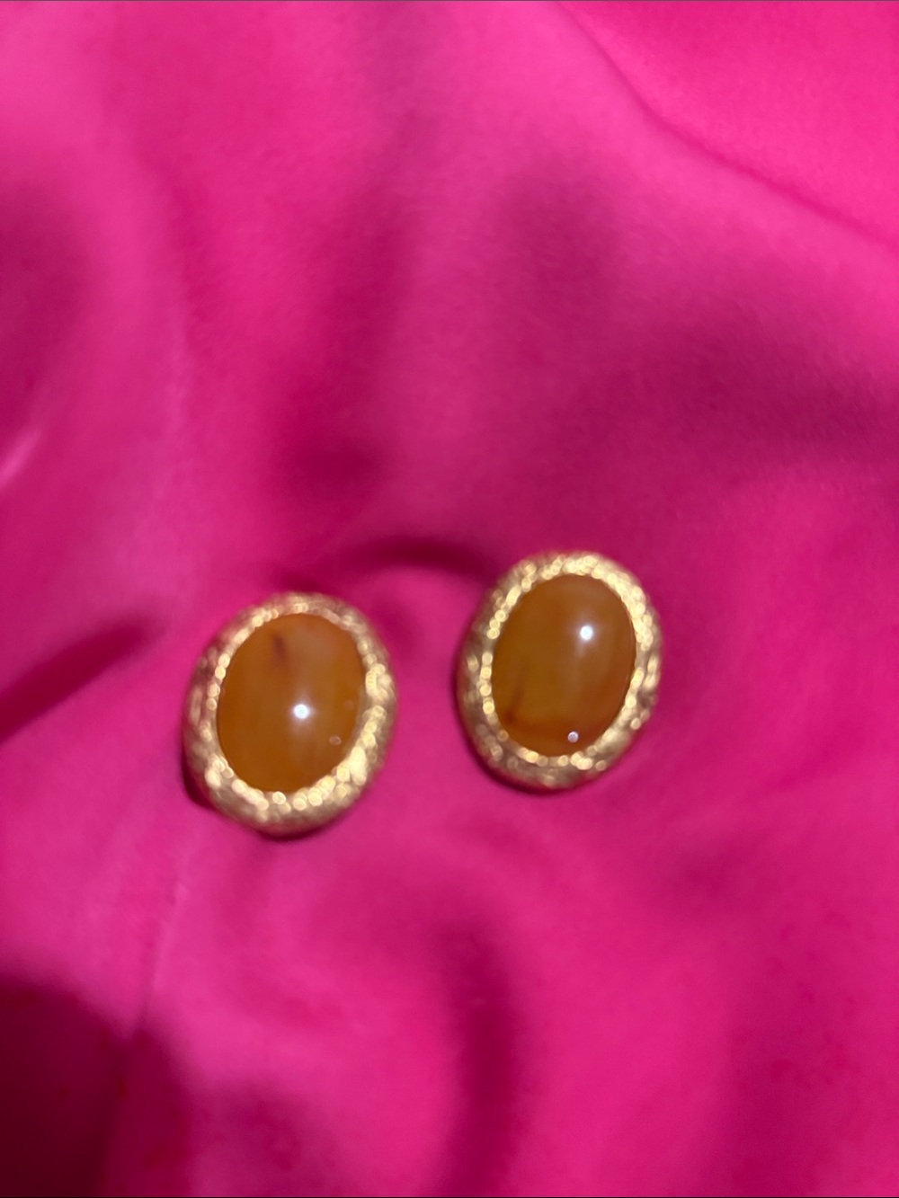 Liz Claiborne Faux Carnelian Cabochon Clip Earrings